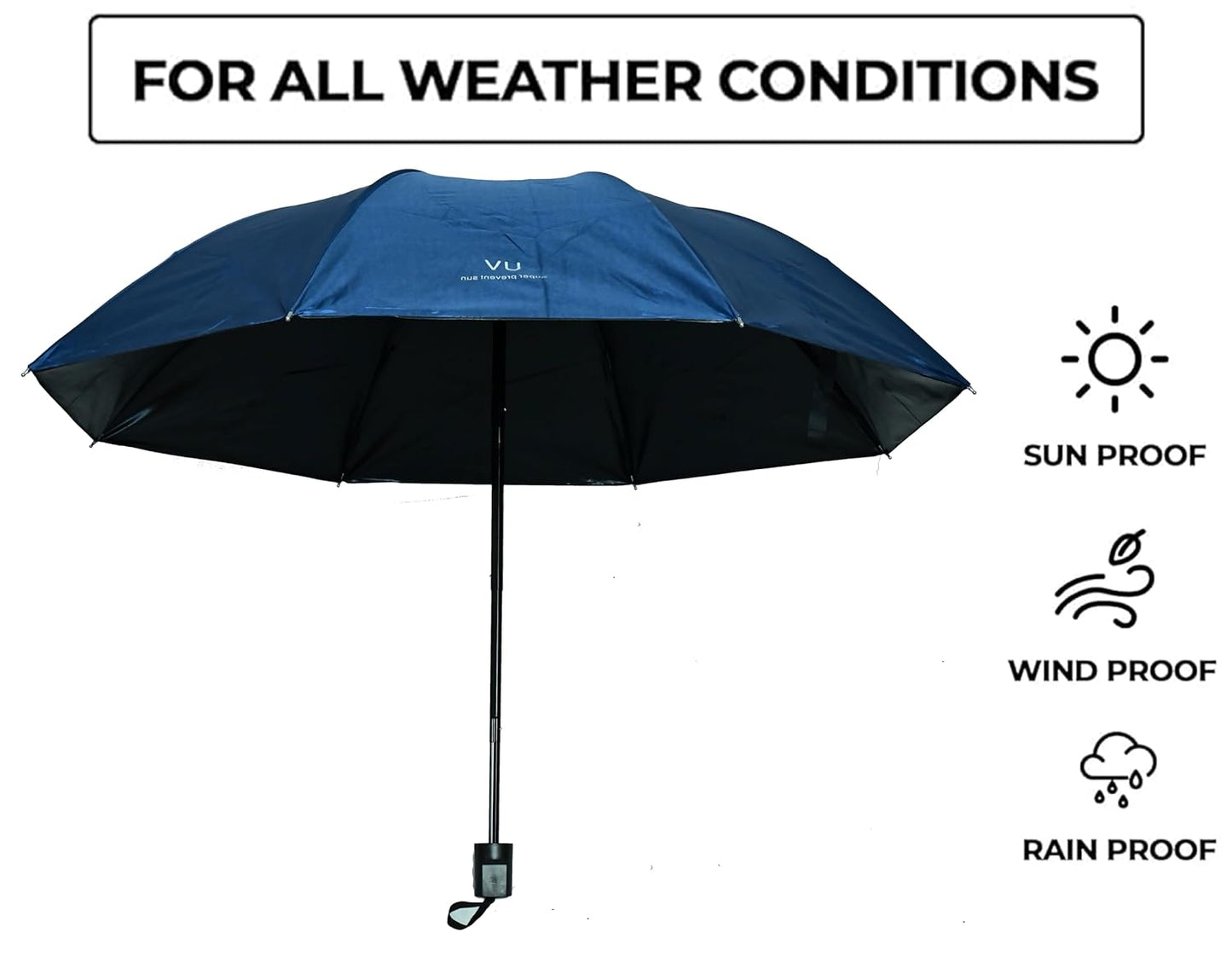 SOLID COLOR UV PROTECTION COMPACT EASY TO CARRY UNISEX 3 FOLD UMBRELLA,Pack Of 1
