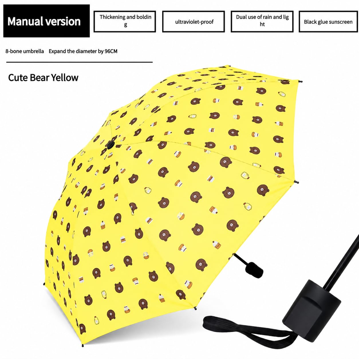 Cute teddy Print Compact 3 Fold UV Rain and Sun Umbrella