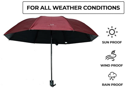 SOLID COLOR UV PROTECTION COMPACT EASY TO CARRY UNISEX 3 FOLD UMBRELLA,Pack Of 1