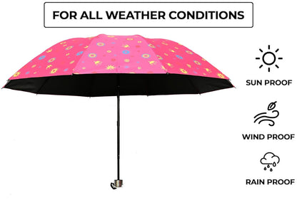 COMPACT 3 FOLD SUN/RAIN PRINTED UV PROTECTION UMBRELLA FOR WOMEN , Pack of 1