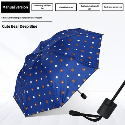 Cute teddy Print Compact 3 Fold UV Rain and Sun Umbrella