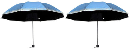 Plain MetallicColor 3 Folding Manual Open, Dome Shape Sun/Rain Office Umbrella for Women & Girls, Pack of 2 Umbrella