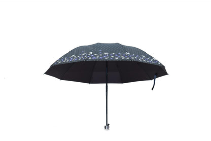 FloralPrinted 3 Fold Anti-Uv,Inner Solid Color Women Compact Umbrella,Pack of 1