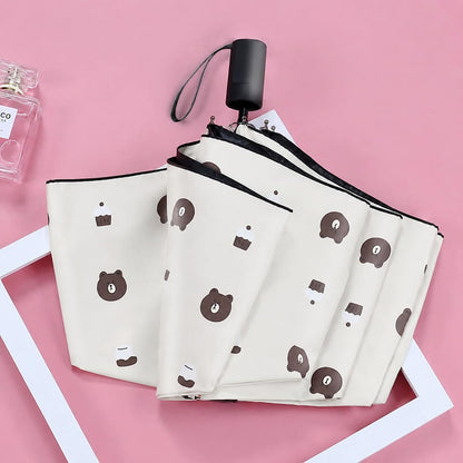 Cute teddy Print Compact 3 Fold UV Rain and Sun Umbrella