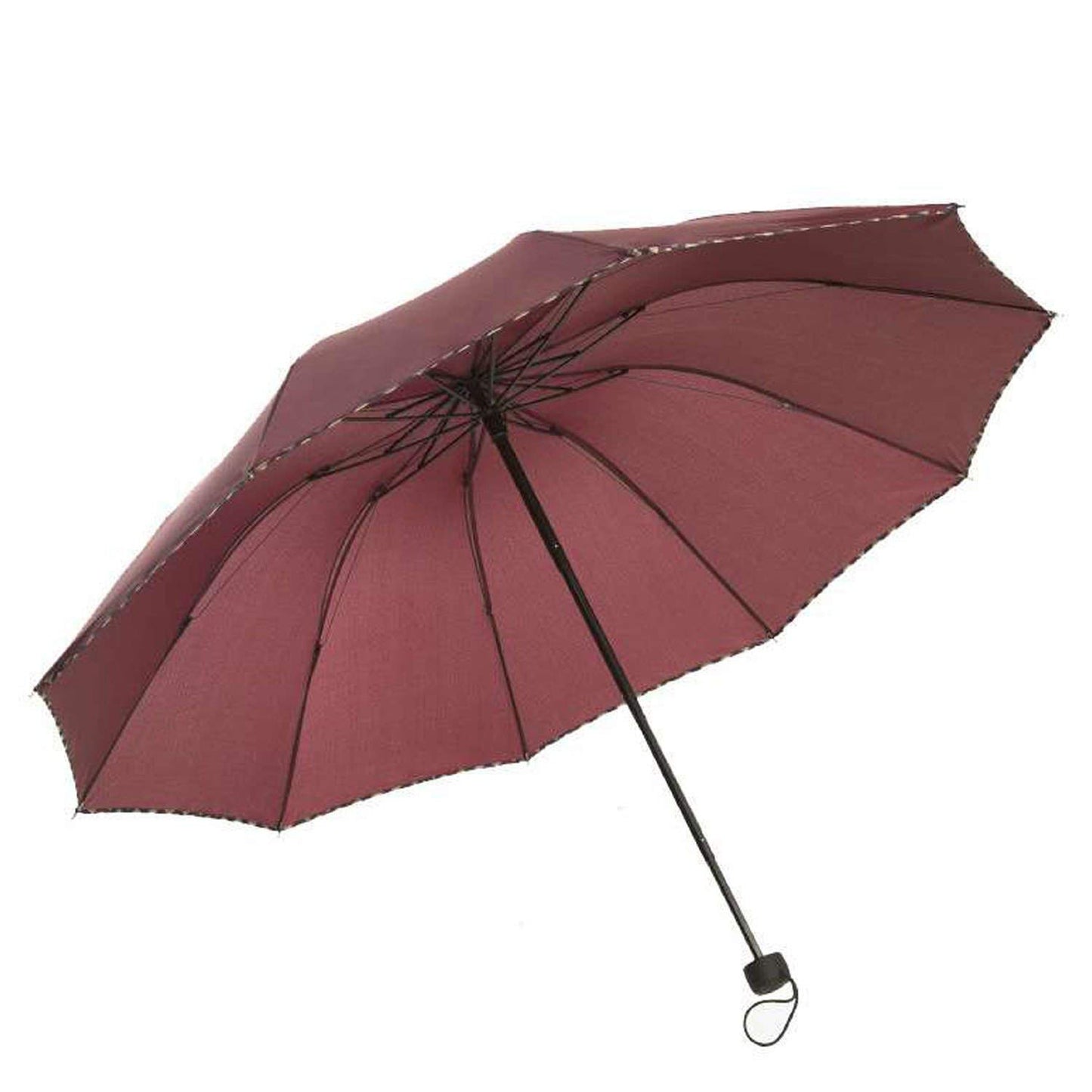 Solid Color Pipine 3 Folding Anti-UV Protection & Dome Shape Sun/Rain Umbrella (Pack of 1)