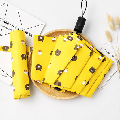 Cute teddy Print Compact 3 Fold UV Rain and Sun Umbrella