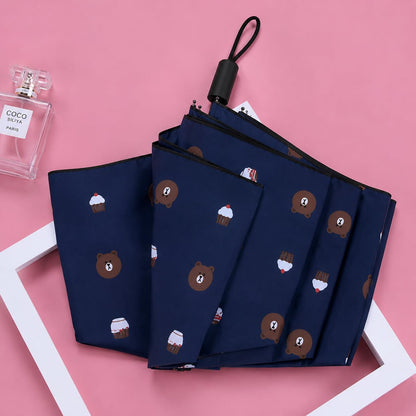 Cute teddy Print Compact 3 Fold UV Rain and Sun Umbrella