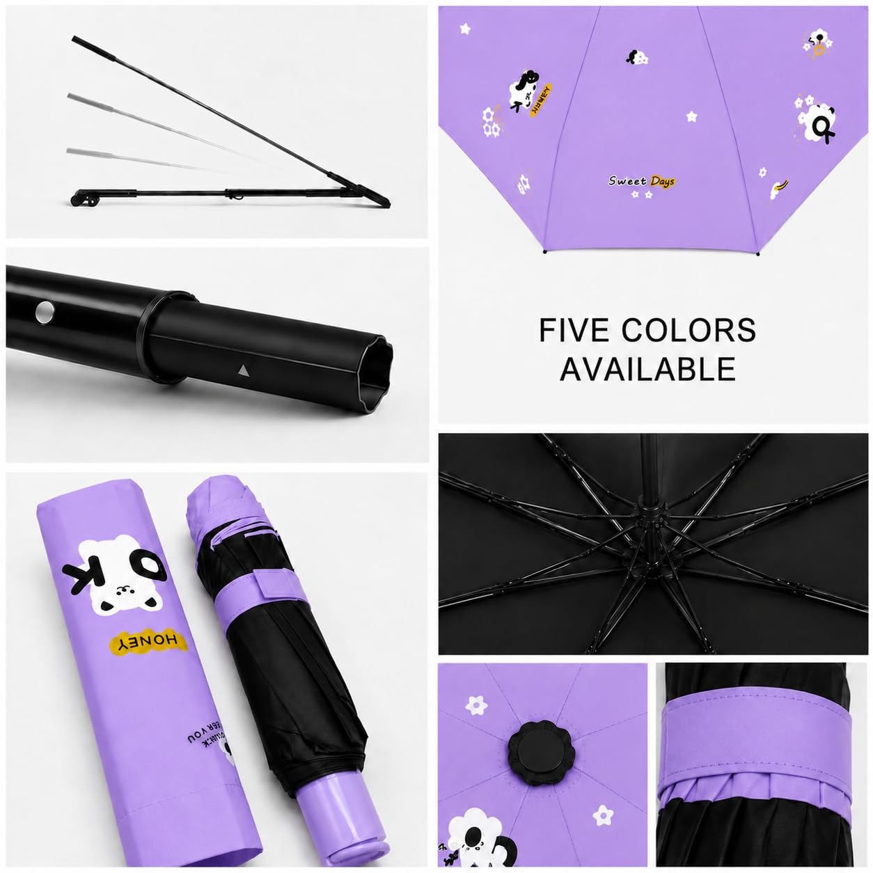 Cute Bear Print Compact 3 fold umbrella, UV Protection Dual Use