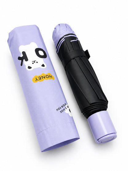 Cute Bear Print Compact 3 fold umbrella, UV Protection Dual Use