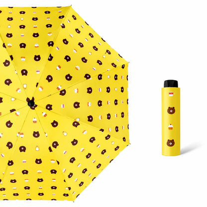 Cute teddy Print Compact 3 Fold UV Rain and Sun Umbrella