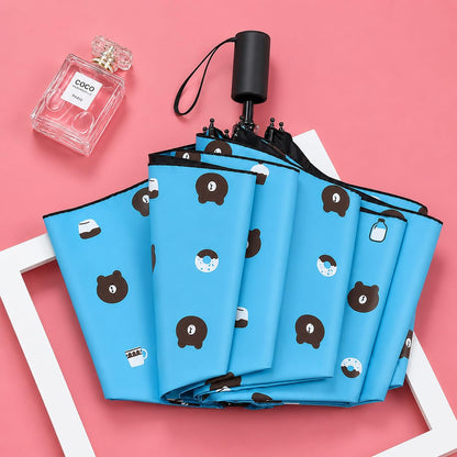 Cute teddy Print Compact 3 Fold UV Rain and Sun Umbrella