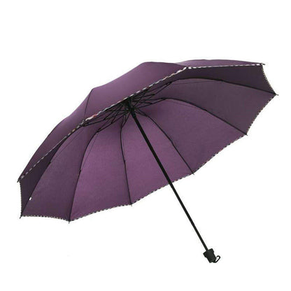 Solid Color Pipine 3 Folding Anti-UV Protection & Dome Shape Sun/Rain Umbrella (Pack of 1)