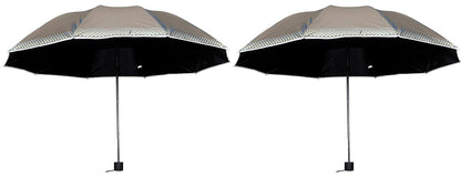 Plain MetallicColor 3 Folding Manual Open, Dome Shape Sun/Rain Office Umbrella for Women & Girls, Pack of 2 Umbrella