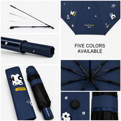 Cute Bear Print Compact 3 fold umbrella, UV Protection Dual Use