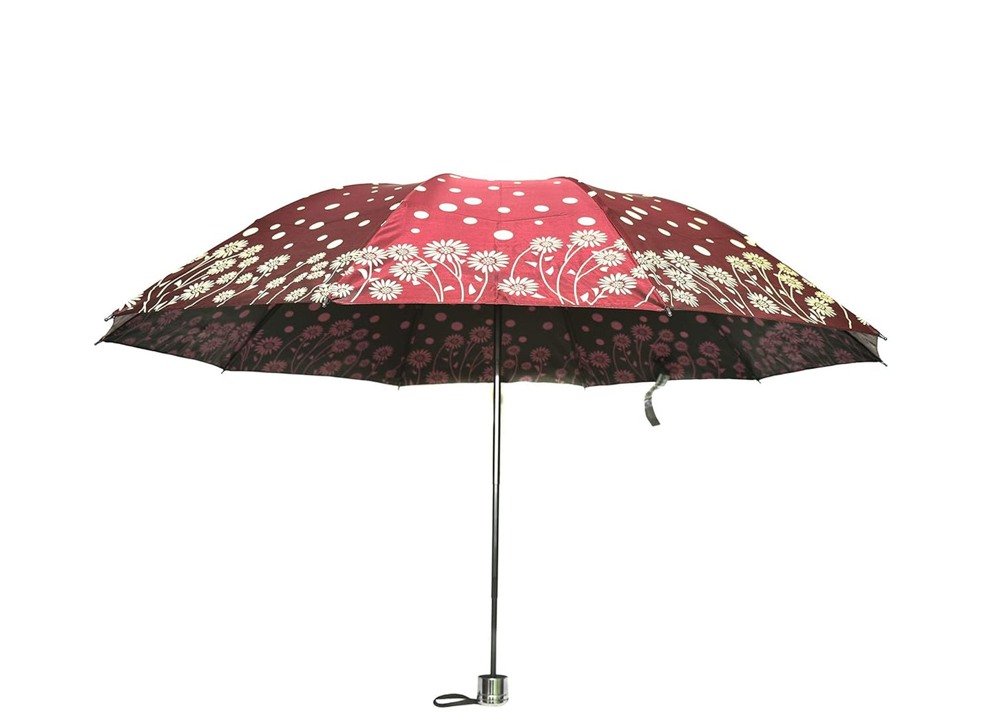 Windproof Shiny Under Print, Floral Pattern, Anti Uv, Sun/Rain 3 Folding Manual Umbrella for Women, Pack of 1