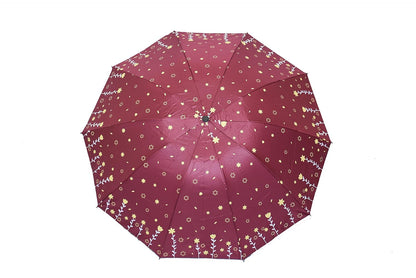 Double Printed 3 Folding Anti-Uv Sun/Rain Women Compact Umbrella, Pack of 1