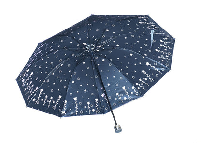 Double Printed 3 Folding Anti-Uv Sun/Rain Women Compact Umbrella, Pack of 1