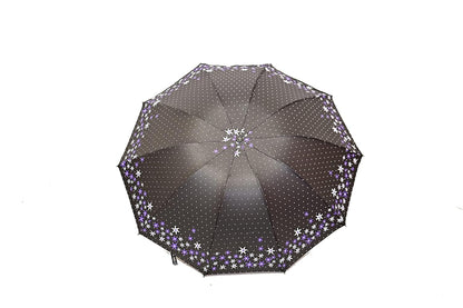 FloralPrinted 3 Fold Anti-Uv,Inner Solid Color Women Compact Umbrella,Pack of 1