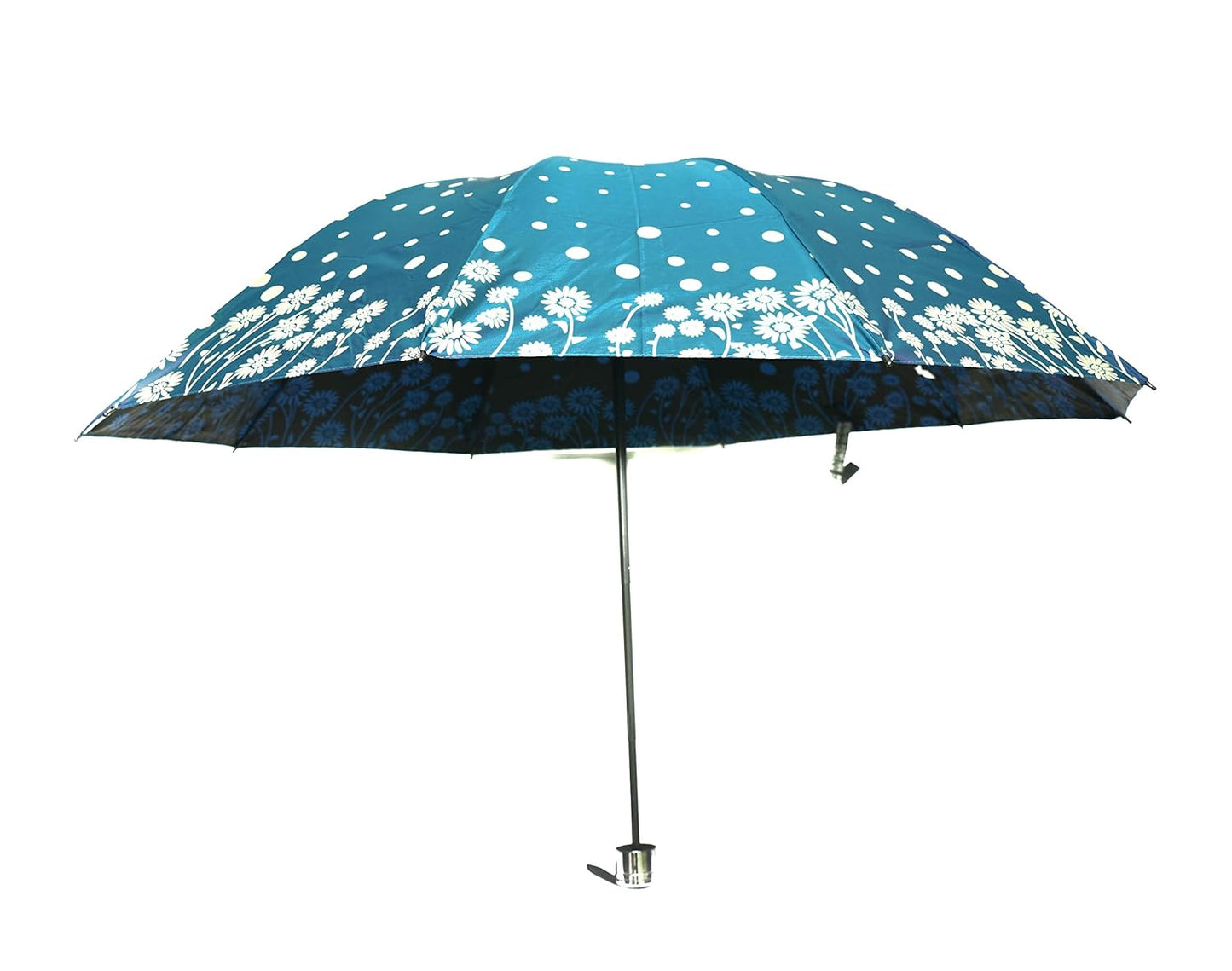 Windproof Shiny Under Print, Floral Pattern, Anti Uv, Sun/Rain 3 Folding Manual Umbrella for Women, Pack of 1