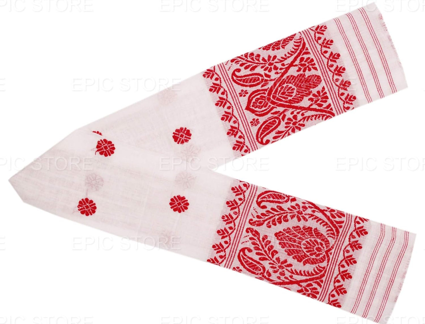 Handcrafted Assamese Cottony Soft gamosa, Full Embroidery Work,55" * 25" Red and White gamosa