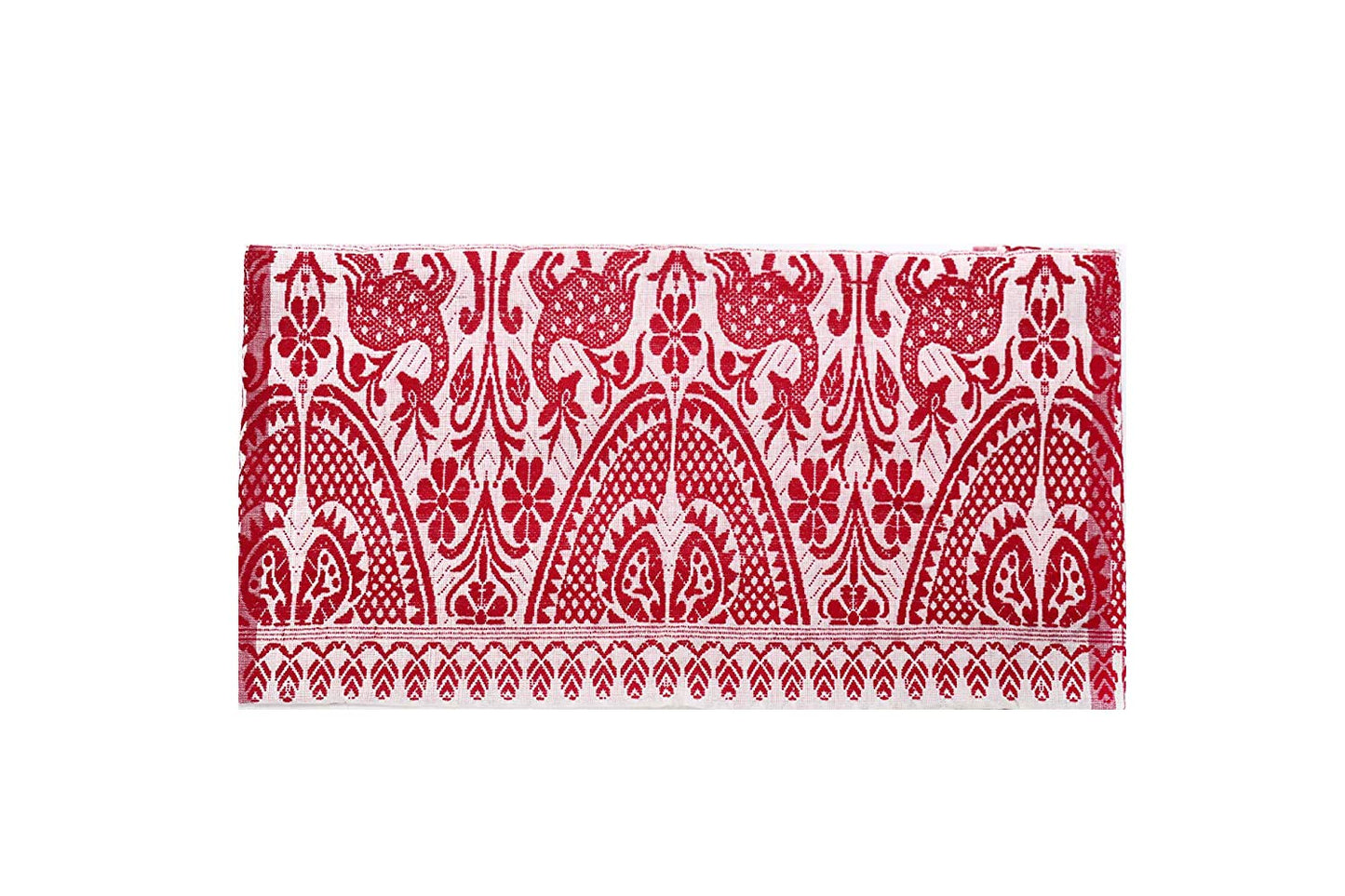 Assam's Handicrafted Cottony Soft gamosa, Full Embroidery Work,150 * 60cms Red and White, PACK OF 2