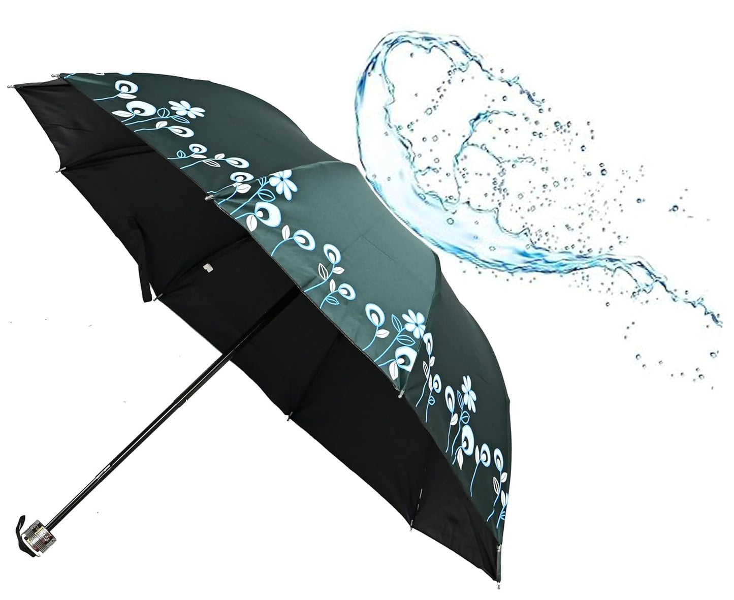 Floral Print Solid Color Stylish 3-Fold UV Protection Umbrella For Women Pack of 1
