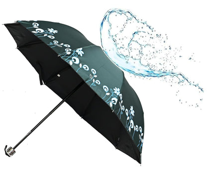 Floral Print Solid Color Stylish 3-Fold UV Protection Umbrella For Women Pack of 1