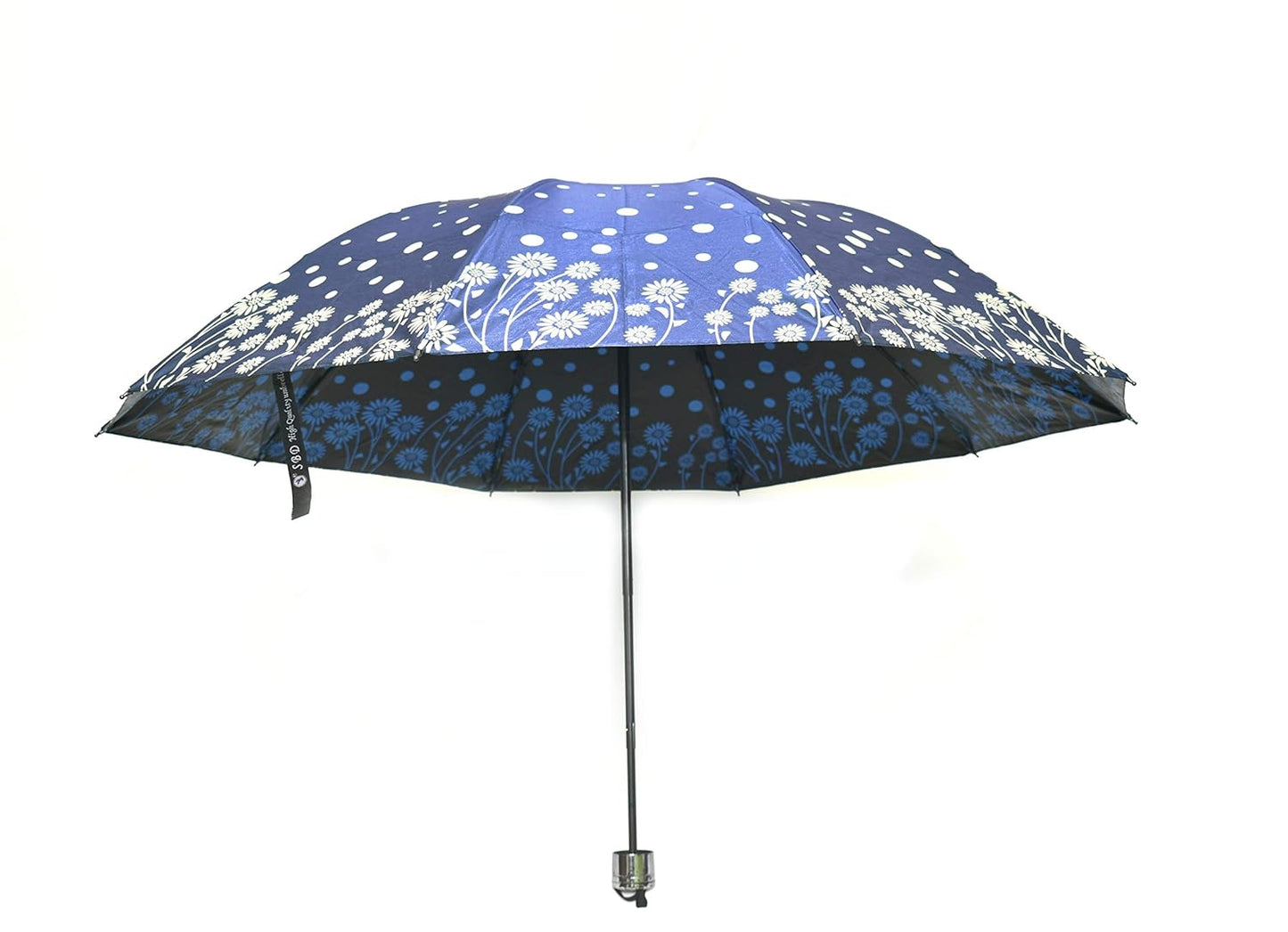 Windproof Shiny Under Print, Floral Pattern, Anti Uv, Sun/Rain 3 Folding Manual Umbrella for Women, Pack of 1