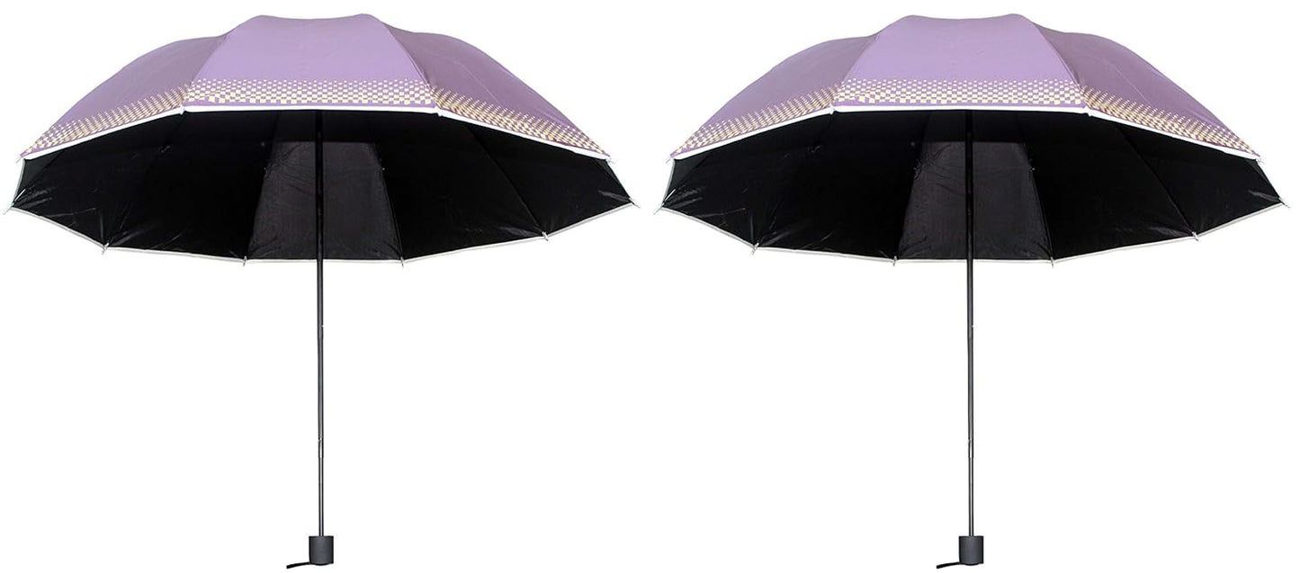Plain MetallicColor 3 Folding Manual Open, Dome Shape Sun/Rain Office Umbrella for Women & Girls, Pack of 2 Umbrella