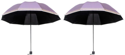 Plain MetallicColor 3 Folding Manual Open, Dome Shape Sun/Rain Office Umbrella for Women & Girls, Pack of 2 Umbrella