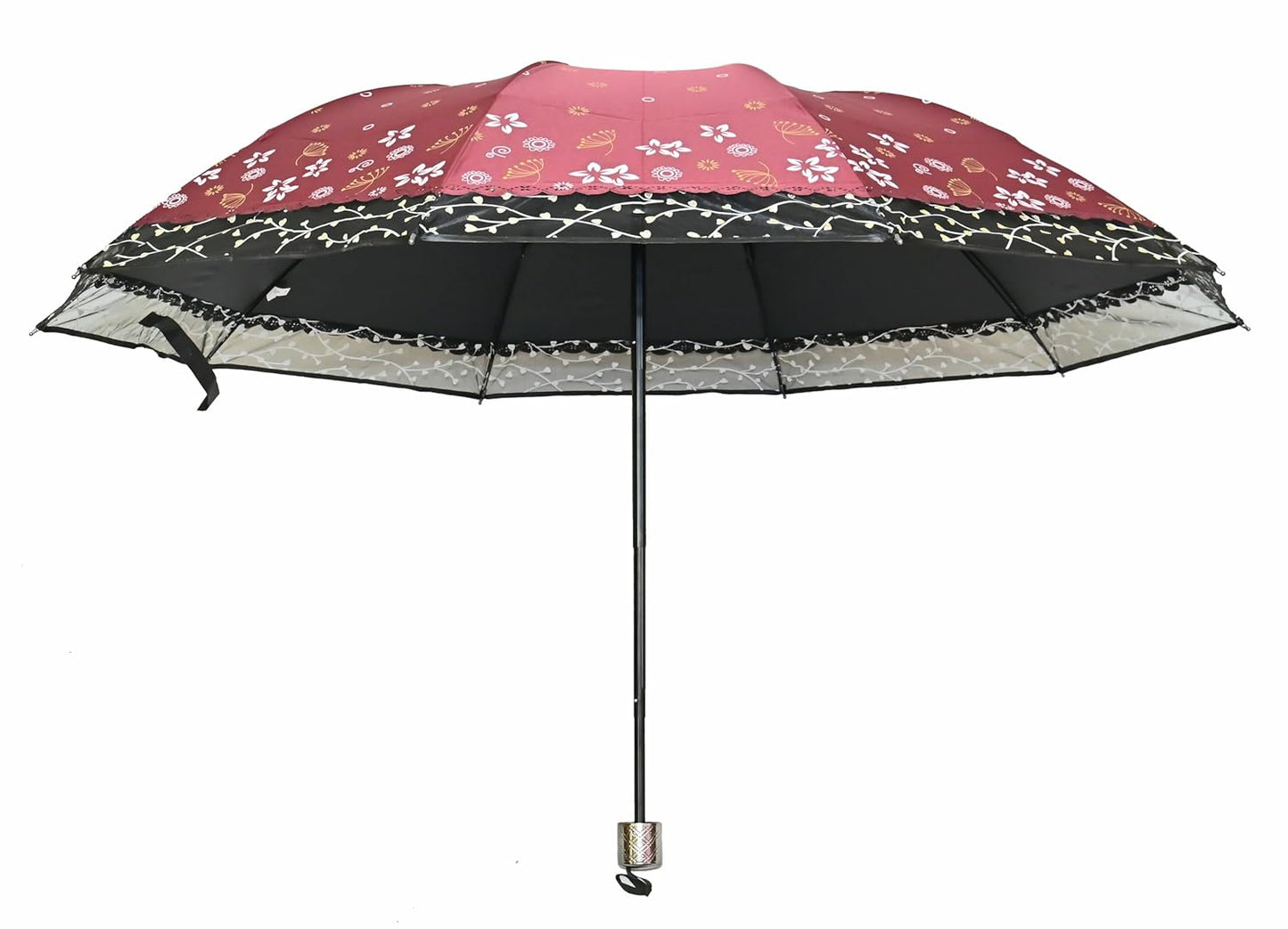 Stylish 3-Fold Umbrella All-Weather Comfort With Netted Border, Pack of 1