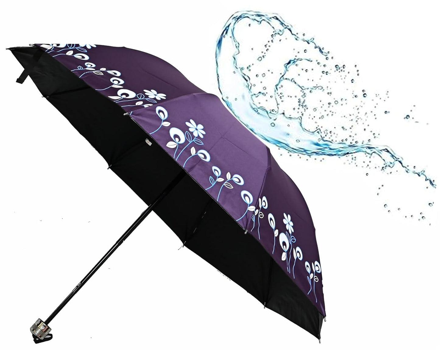 Floral Print Solid Color Stylish 3-Fold UV Protection Umbrella For Women Pack of 1