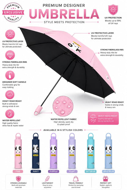 Cute Bear Print Compact 3 fold umbrella, UV Protection Dual Use