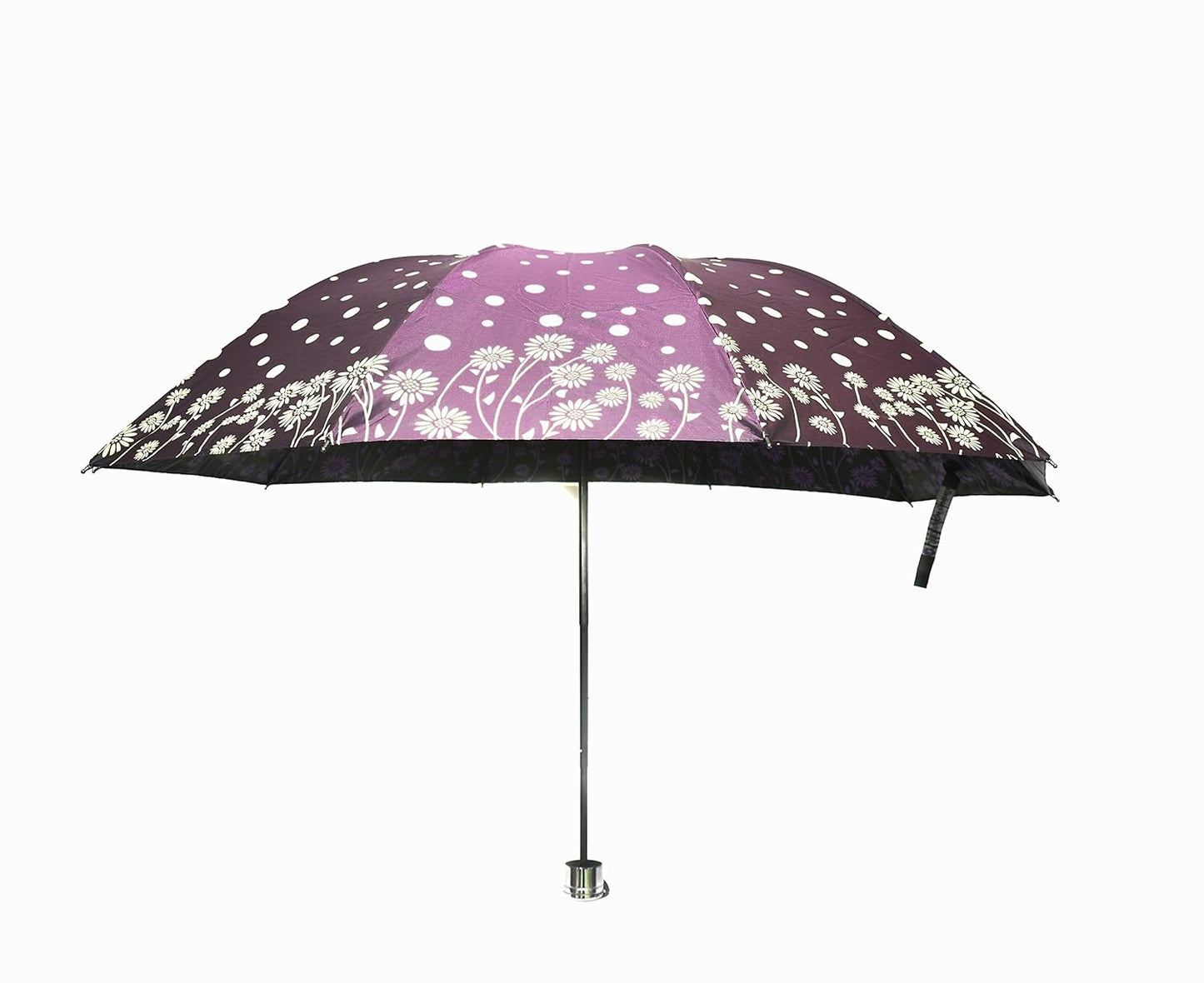 Windproof Shiny Under Print, Floral Pattern, Anti Uv, Sun/Rain 3 Folding Manual Umbrella for Women, Pack of 1