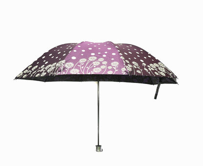 Windproof Shiny Under Print, Floral Pattern, Anti Uv, Sun/Rain 3 Folding Manual Umbrella for Women, Pack of 1