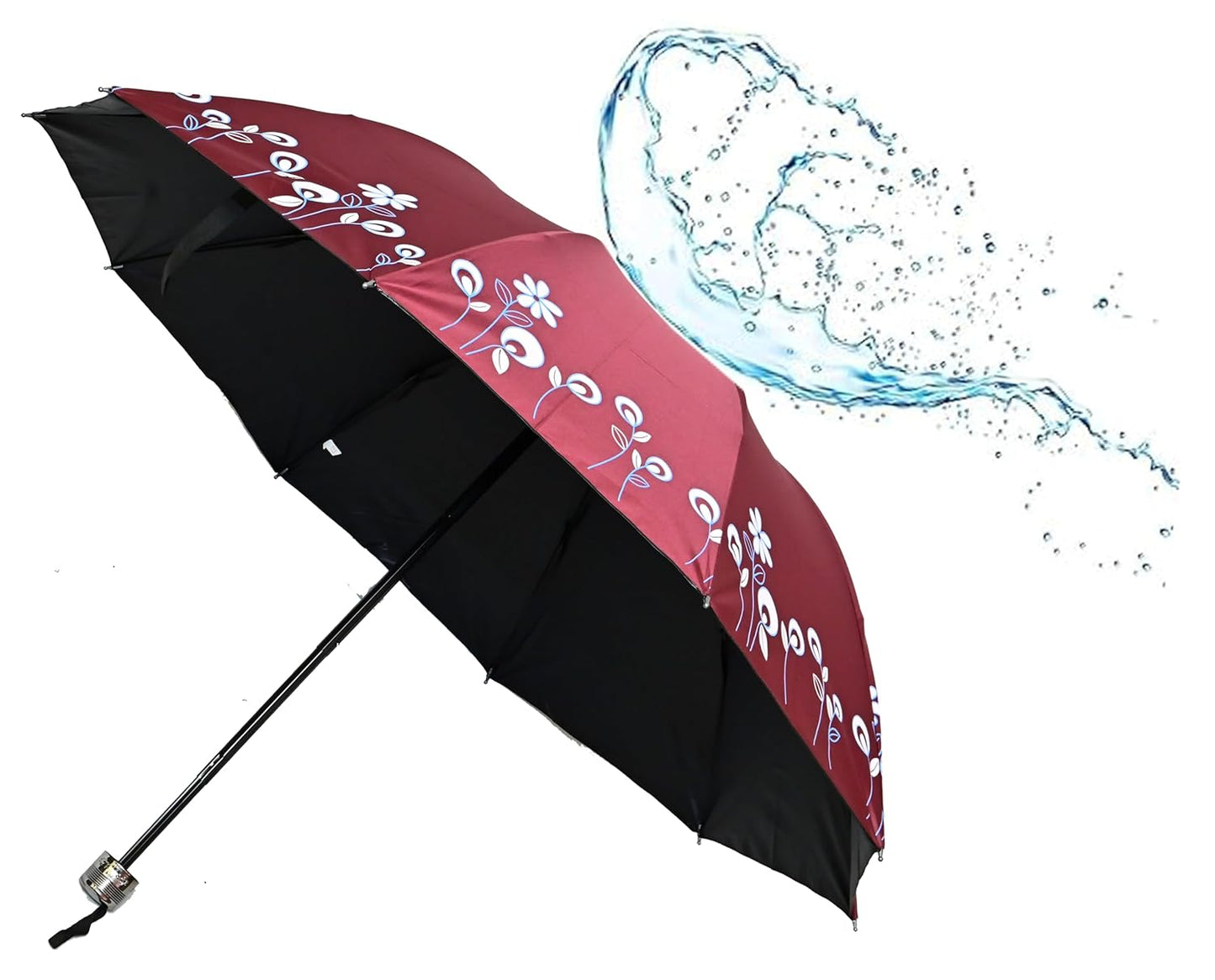 Floral Print Solid Color Stylish 3-Fold UV Protection Umbrella For Women Pack of 1