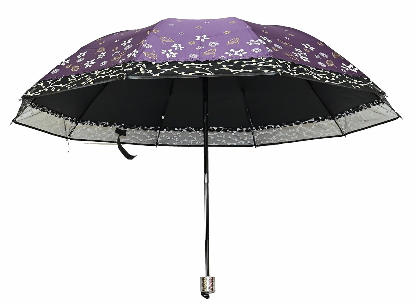 Stylish 3-Fold Umbrella All-Weather Comfort With Netted Border, Pack of 1