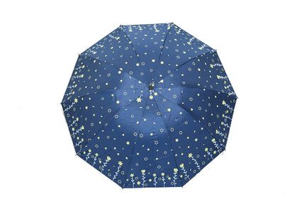 Double Printed 3 Folding Anti-Uv Sun/Rain Women Compact Umbrella, Pack of 1