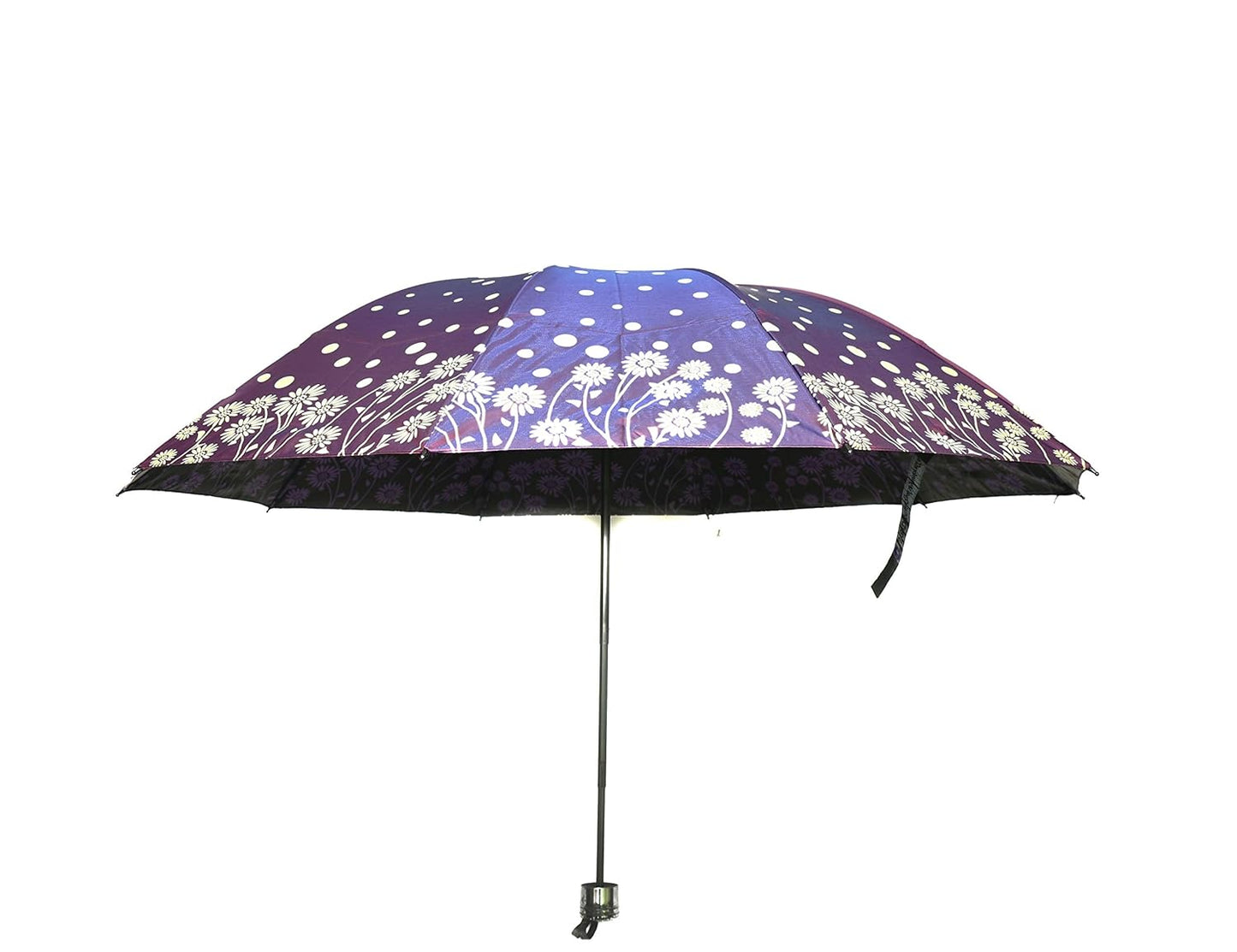 Windproof Shiny Under Print, Floral Pattern, Anti Uv, Sun/Rain 3 Folding Manual Umbrella for Women, Pack of 1