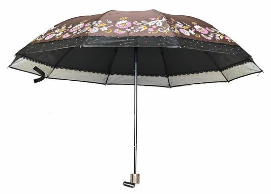Xyro-Cutting-Edge Netted border Sun/Rain Women Floral Printed Umbrella Pack Of 1