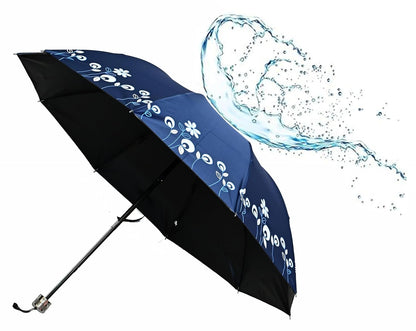 Floral Print Solid Color Stylish 3-Fold UV Protection Umbrella For Women Pack of 1