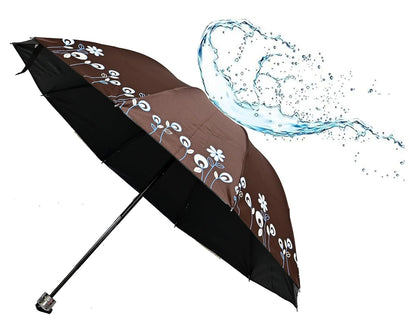 Floral Print Solid Color Stylish 3-Fold UV Protection Umbrella For Women Pack of 1