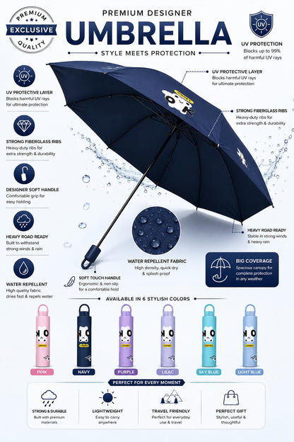 Cute Bear Print Compact 3 fold umbrella, UV Protection Dual Use