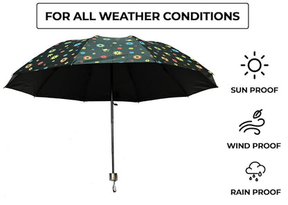 COMPACT 3 FOLD SUN/RAIN PRINTED UV PROTECTION UMBRELLA FOR WOMEN , Pack of 1