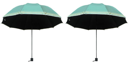 Plain MetallicColor 3 Folding Manual Open, Dome Shape Sun/Rain Office Umbrella for Women & Girls, Pack of 2 Umbrella