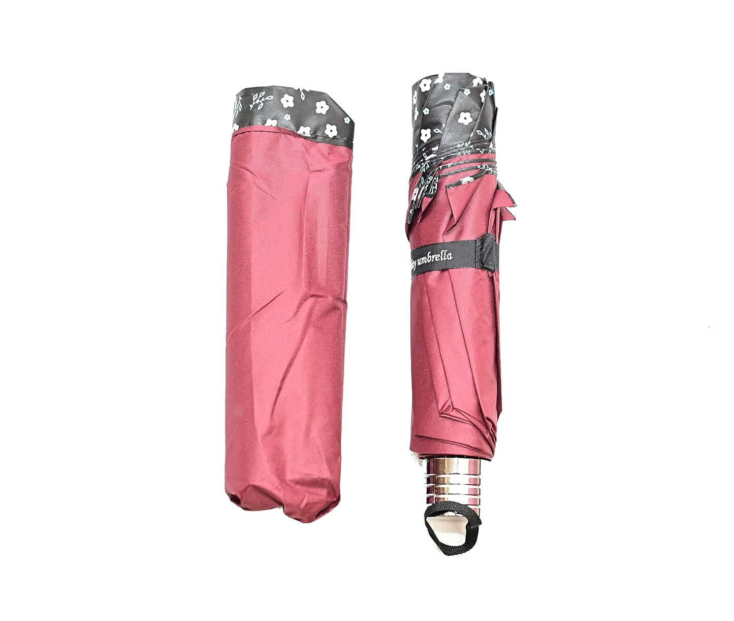 FloralPrinted 3 Fold Anti-Uv,Inner Solid Color Women Compact Umbrella,Pack of 1