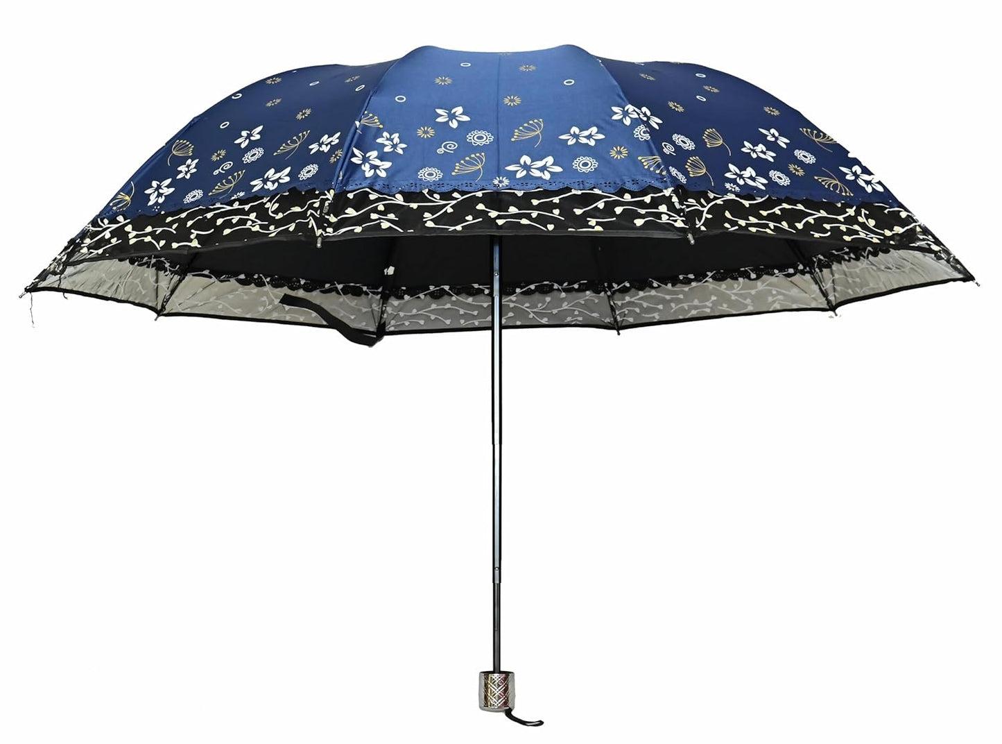 Stylish 3-Fold Umbrella All-Weather Comfort With Netted Border, Pack of 1