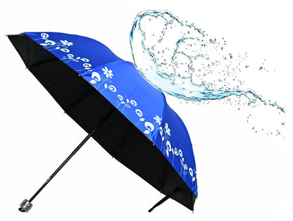 Floral Print Solid Color Stylish 3-Fold UV Protection Umbrella For Women Pack of 1