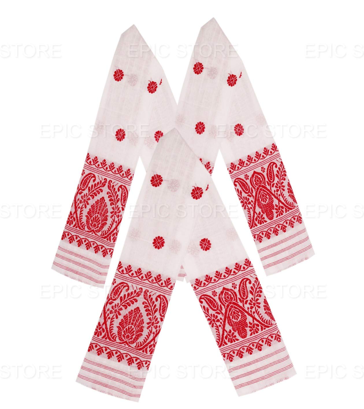 Handcrafted Assamese Cottony Soft gamosa, Full Embroidery Work,55" * 25" Red and White gamosa