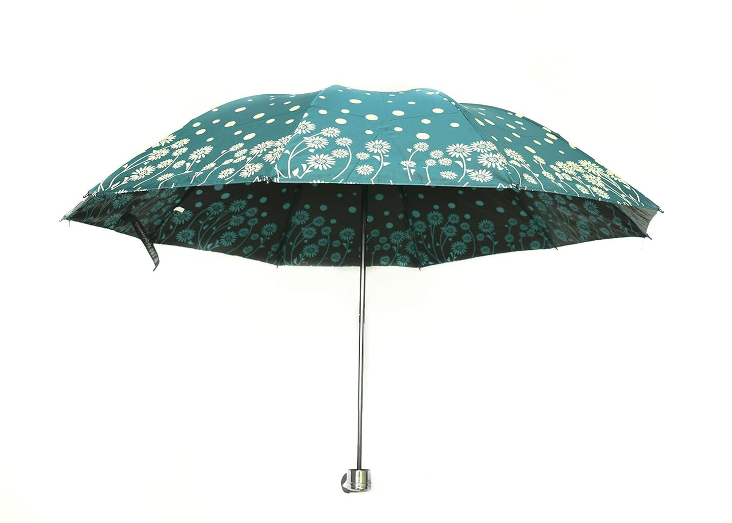 Windproof Shiny Under Print, Floral Pattern, Anti Uv, Sun/Rain 3 Folding Manual Umbrella for Women, Pack of 1